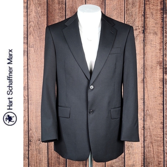 Black Wool Single Breast 2 Button Single Vent Mens Blazer Excellent Condition